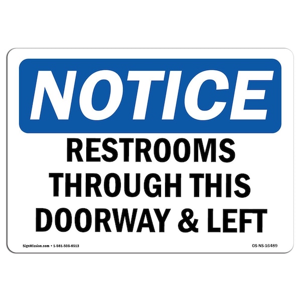 Sign, 3.5" H, Restrooms Through Doorway And Left Sign, Landscape, NS-D-35-L-16489-10PK